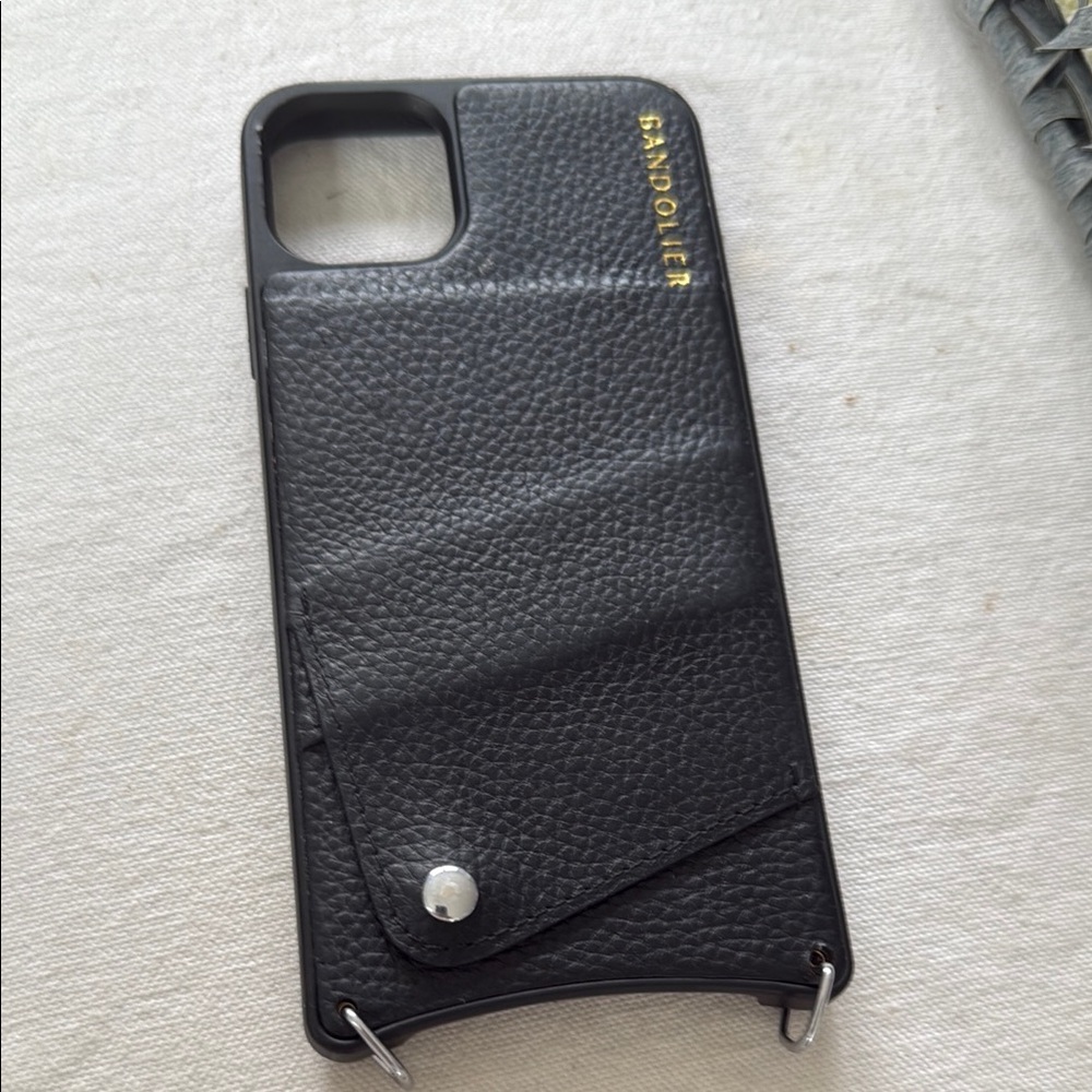Bandolier Black Leather Phone Case with silver accents 11 pro max